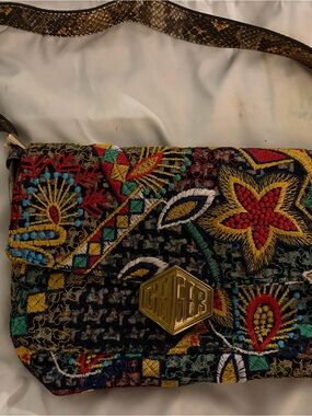 Kurt Geiger Embroidered Multicolor Floral Crossbody with Gold-Tone Clasp